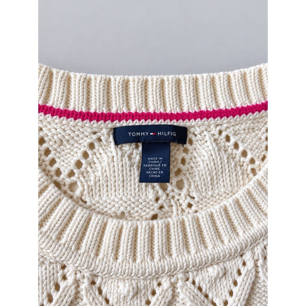 Tommy Hilfiger Women’s Ivory Open-Knit Cable Sweater Crewneck Size M